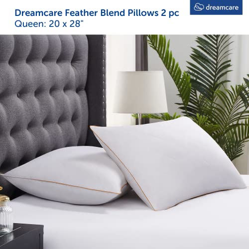 Goose Feather Pillows With Polyester Queen Size Set Of 2 - Feather Pillow - Soft Pillows For Sleeping, Goose Feather Pillows Queen Size Set Of 2 - Luxury Pillows, Hotel Pillow, Fluffy Pillow - 20"X28” #TOP7