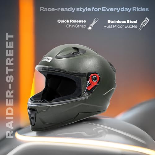 Image of STUDDS Raider Street ISI Certified Full Face Helmet for Men and Women with Clear Visor (Green - L)