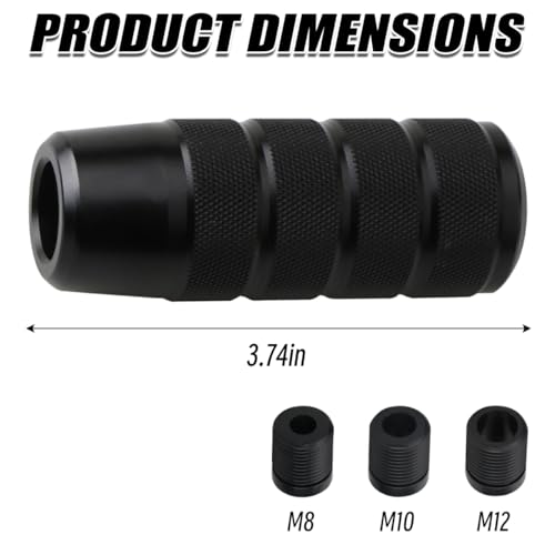 Osilly 95mm/3.74" Car Shifter Knob, Aluminum Weighted Automotive Gear Shift Manual knobs Lever with 3 Threaded Adapters M8 M10 M12 x 1.25, Universal for Vehicle(Black) - Image 3