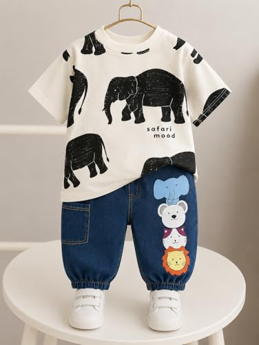 Image of Googo Gaaga Printed T-shirt with Printed Jogger Pant for Boys - Cotton Clothing Set for Baby Boy | Soft Fabric Half Sleeves Tshirt | Regular Fit Kids Outfit | Full Pant