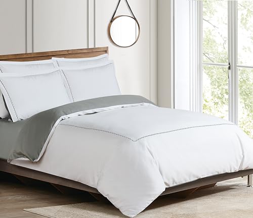 Majestic Giftware Madison Linen 8 Pcs Twin Size Bedding Set (BL53-T) | Normandy - Gray 400 TC Cotton Sateen Durable & Eashable | 2 Fitted Sheets, 2 Duvets, 4 Pillowcases - Noble Collection