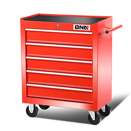 Image of DNA Motoring TOOLS-00263 5-Drawer Plastic Top Rolling Tool Cabinet with Keyed Locking System,13 inch D x 24.5 inch W x 30.5 inch H,Red