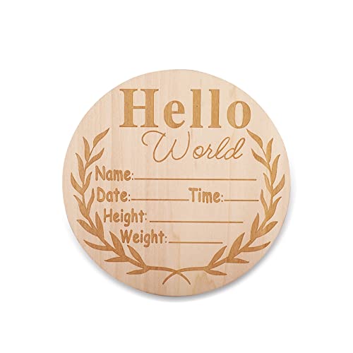 Lustrioustoy Wooden Baby Announcement Sign, Birth Announcement Sign, Hello World Newborn Sign, Baby Name Announcement Sign For Photo Prop Baby Shower Nursery Gift（Round） #TOP9