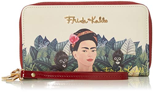 Frida Kahlo Around Zip Wallet with Wristlet, Monkeys Collection (Red)