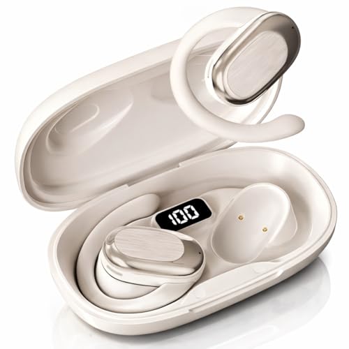 Image of S300 OWS Open Ear Wireless Earbuds with Display, ENC Mic for Crystal-Clear Calls, 60hr Playtime with Type-C Fast Charging, BT5.4 Gaming Bluetooth Earphone, Touch Control Sports Headphone (BEIGE)