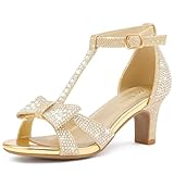Motasha Girl Dress Shoes Girls Heels High Heels for Kids Gold Rhinestone Sandals Teens Sexy Glitter Heel T Strap Party Wedding Prom Summer Shoes Little Kid Big Kids (M7207Glitter Champagne 4)