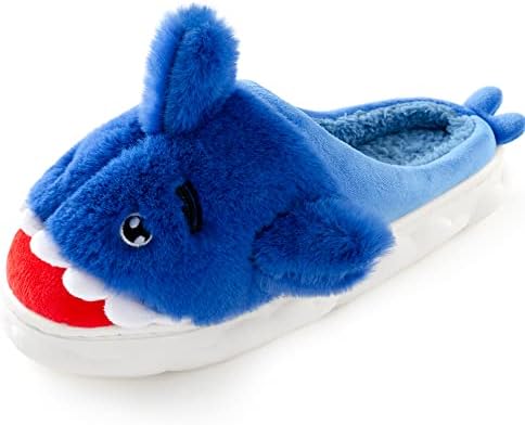 HEEHIPOO Kids Shark Slippers Boys Winter Warm Animal Fuzzy House Slippers With Non-slip Rubber Thick Sole