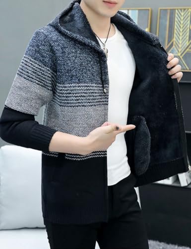 Image of Kinkia Men's Zip Up Hoodies Casual Long Sleeve Full Zipper Sherpa Fleece Lined Knit Cardigan Sweater Jacket with Pockets
