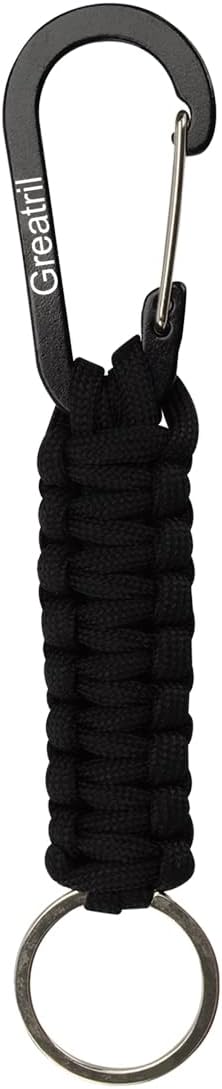 Keychain Keyring with Carabiner - GREATRIL Paracord Key Chain Hanger Carabiners Clips for Outdoor Boys/Girls/Men/Women (Black)