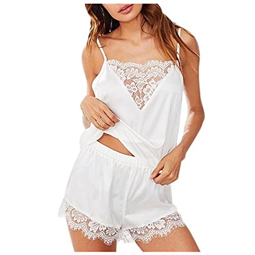 routinfly Las mujeres ropa de dormir sin mangas de la correa de la ropa de dormir del cordón del ajuste de la parte superior del cami de satén conjuntos de la ropa interior de las mujeres conjunto de