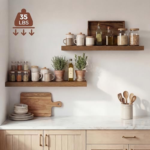 Image of Dreamland 30 Inches Floating Shelves for Wall, 9.3 inch Deep Long Floating Shelves Set of 2, Large Display & Storage Shelf, Wall Shelf for Bathroom Bedroom Living Room Kitchen Office, Walnut