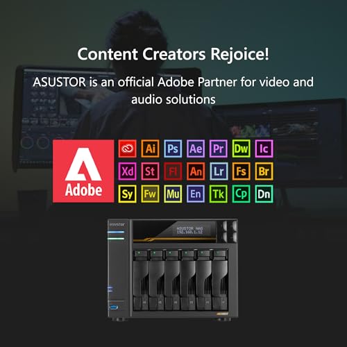 Image of Asustor Lockerstor 6 Gen3 AS6806T 6 Bay NAS, AMD Ryzen 3.8GHz Quad-Core, 16GB ECC DDR5, 4 M.2 NVMe Slots, Dual 5GbE & 10GbE Port, Network Attached Storage, Enterprise for Enthusiasts(Diskless)