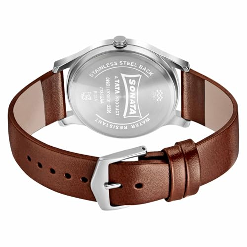 Sonata Quartz Analog White Dial Brown Leather Strap Watch for Men - NT7135SL03 - Image 5