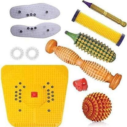 Acupressure Massager Tools Combo Kit with Multipurpose Roller Massager (Pyramidal cuts) + Bio-Magnetic Power Foot Mat (Magneto-Therapy) for Stress and Pain Relief