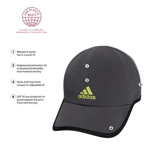 Adidas Kids-Boy's/Girl's Superlite Relaxed Adjustable Performance Cap, Grey Six/Black/Pulse Lime Green, One Size #TOP10