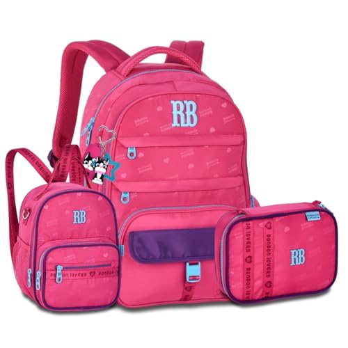 Mochila com Lancheira e Estojo Box Rebecca Bonbon Kit Escolar (Rosa)