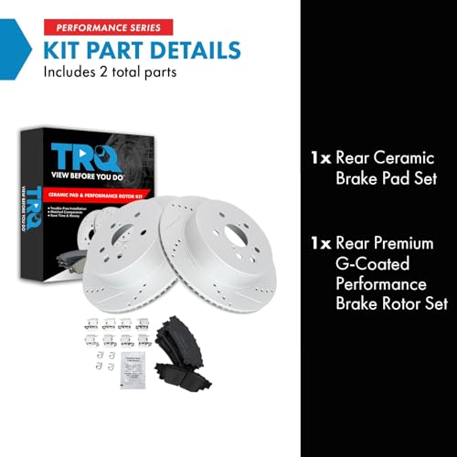 Image of TRQ Performance Rear Brake Pad and Rotor Set Ceramic Coated Drilled Slotted Rotors Compatible with 2014 Lexus IS250