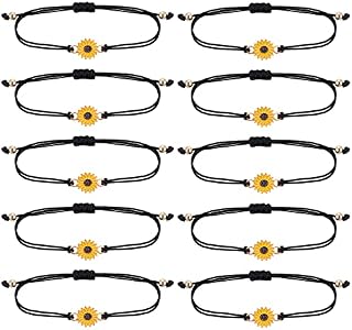 Yolev 10 Pieces Sunflower Bracelets Handmade Boho Friendship Rope Bracelets Handmade Friendship Braceletsfor Women Girls Summer Party Gift Favors