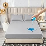 CLEKOD ボックスシーツ 防水シーツ シングル 五面防水 高密度生地，マットレスカバー 吸水速乾 ベッドシーツ 洗える ベッドカバー 抗菌 防臭 介護用 シーツ おねしょシーツ 大人用 100*200*30cm ライトグレー