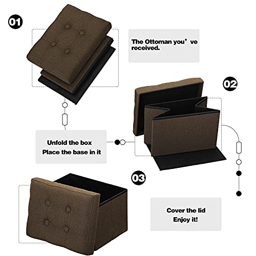 Linmagco Small Storage Ottoman Stool Foot Rest Stool Under Desk Stool Short Ottoman Folding Ottoman Linen Cloth Brown 16X12X12In #TOP3