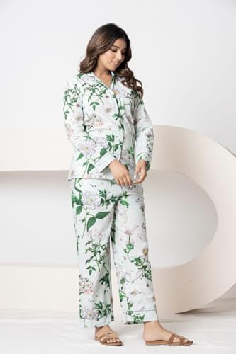 Image of Women's Cotton Printed Night Suit Set | Soft & Breathable Sleepwear with Top and Pajama | Stylish Nightwear for Daily Use - All Season Use