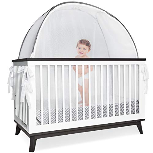 Pro Baby Safety Grey Canopy Cover -Safety Pop Up Tent – See Through Crib and Nursery Soft Mesh Cover, Net with Viewing Window - Zippered Safety Top for Mosquito Bites and Falling Protection for Infant