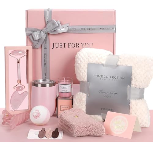 Nuogo 13 Pcs Birthday Spa Basket Set for Women Mirrors Socks Steamers Jewelry Case Bath Robe Mom Nurse Girlfriend Wife