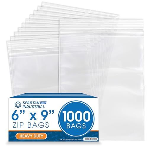 Spartan Industrial - 6” X 9” (1000 Count) Thick Durable Quart Clear Reclosable Zip Plastic Poly Bags with Resealable Lock Seal Zipper - 4 Mil
