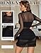Avidlove Long Sleeve Dress for Women Bodycon Fall Sheer Mesh Dresses Mock Neck Ruched Party Clubwear Outfits S-XXL Black