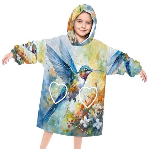 Wearable Blanket Hoodie for Kids, Splendid Birds Fleece Sweatshirt Blanket Oversized Blanket Sweatshirt with Pocket Flannel Warm Hooded Blanket 6-10 Year Old Girl Boy Gift, One Size