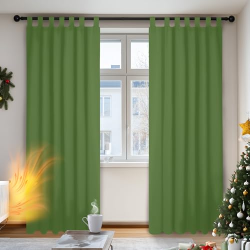 Deconovo Lot de 2 Rideaux Occultants de Salle de Bain à Pattes 140x175cm Isolant Thermique Anti Froid Vert