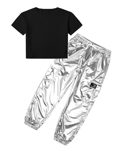 Image of SANGTREE Girls' 2 Piece Outfits T-Shirt and Drawstring Cargo Jogger Pants Clothing Set, 4-14 Years
