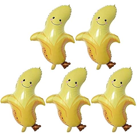 CAOLATOR Pack of 5 Foil Balloons Banana First Day of School Vegetable Fruit Metallic Balloons Metallic Helium Balloons Foil Balloons for Wedding Birthday Balloon Party Decoration Cover