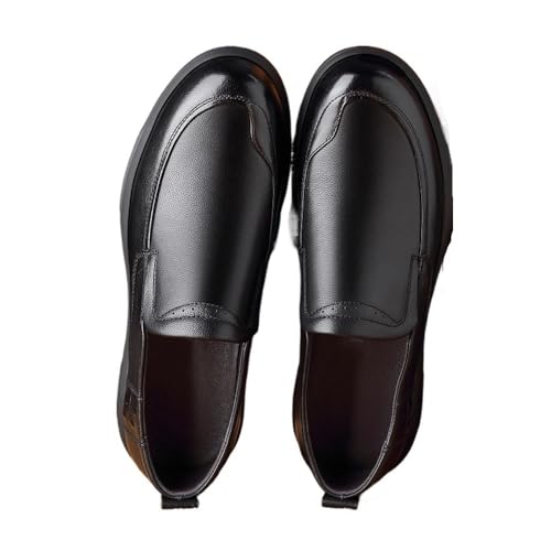 Men's Casual Leather Shoes Black Slip-on Low-top Fashionable Leather Shoes Oxfords(7)3