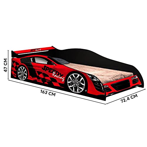 Cama Carro Infantil Criança Grade de Proteção Speed Vermelho