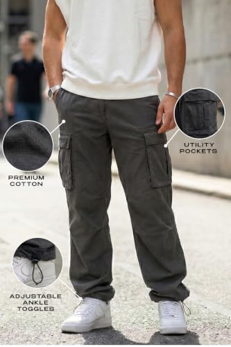Image of Veirdo Men's Baggy Cargo Oversized Pants with Utility Pockets, Relaxed Loose Fit Street Style Trousers, All-Day Comfort, Perfect Casual Wear, Travel, (Size S to 2XL)