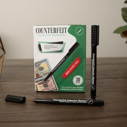 Counterfeit Money Detector Pen – 30 Pack Counterfeit Pens for Cash Handling, Money Marker Bill Detector Pen for Accurate Currency Verification, Essential Tool for Cashiers & Small Businesses