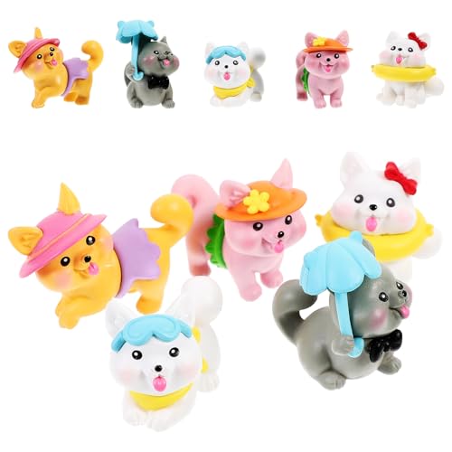 DECOMELODY 10個 夏威夷小犬フィギュア 樹脂製 可愛い園およびテーブル装飾用 卓上チュア動物置物
