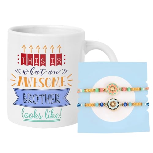 TIED RIBBONS Rakhi for Brother with Gift | Rakhi Set of 2 | Printed Coffee Mug (10 Oz), Roli Pack | Traditional Raksha Bandhan Gift for Brother, Sister, Cousin, Nephew