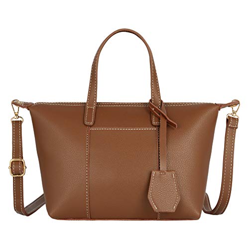 CRAZYCHIC - Petit Sac à Main Femme Simili Cuir PU - Sac Shopping Porté Epaule Bandoulière - Besace Sacoche Cabas Fourre-Tout Petite Taille Forme Trapèze - Sac Ville Elégant Dame Fille - Marron Camel Cover