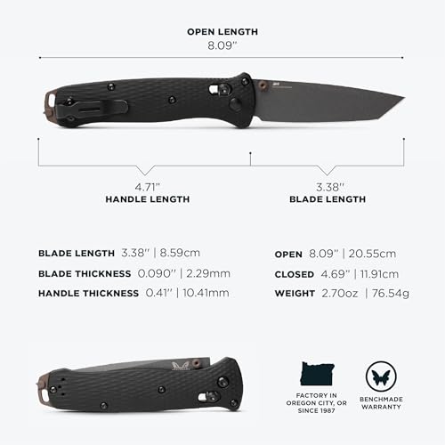 Benchmade - Bailout Tactical EDC Knife, Plain Edge, Tanto Blade with Black Aluminum Handle (537GY-03) - Image 3
