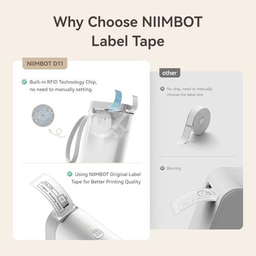 NIIMBOT Etiketten 12 x 40mm für D110/D11/D101 Etikettendrucker, für Schule, Zuhause, Büro, Kleine, 155 Etiketten/Rolle (Weiß)