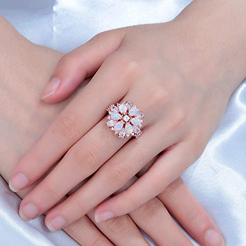 Cinily Flower Opal Ring-Pink Opal Cubic Zirconia Cz Ring 14K Rose Gold Plated Gemstone Promise Engagement Ring For Women (10) #TOP2