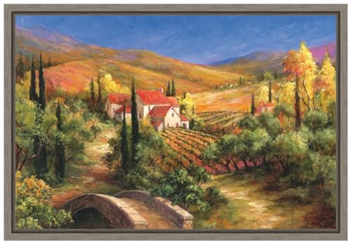 Amanti Art Framed Canvas Wall Art 16x23 Tuscan Bridge by