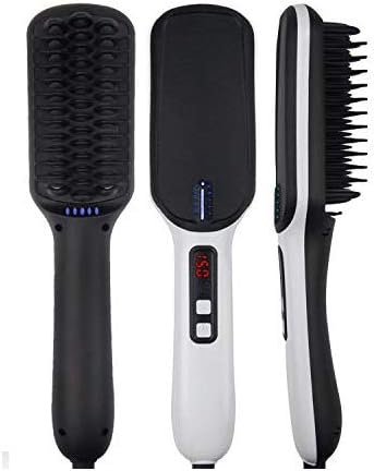 Veru ETERNITY Hair Straightening Brush, Ionic Ceramic Hair Straightener Brush with LED Display, Fast MCH Heated, Straightening Tangle &Frizz Hair and Beard (White-Black)