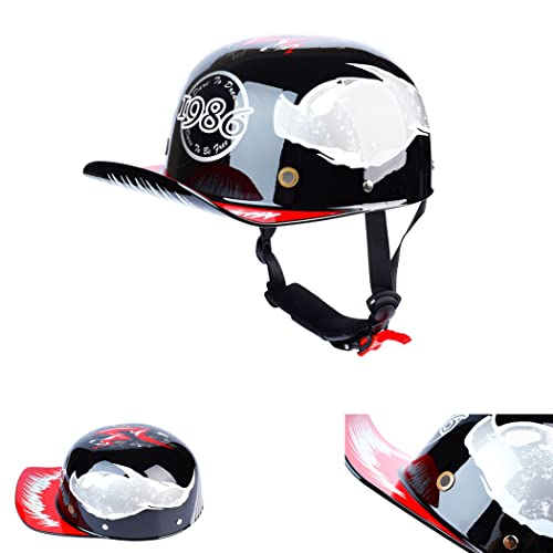 DOT Approved - Retro Baseball Style Cap Motorcycle Helmet Unisex-Adult - for Bike Cruiser Chopper Moped Scooter (Black 1986, Medium)