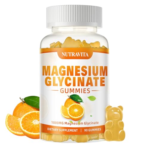 Magnesium Glycinate Gummies 1000mg with Magnesium L-Threonate,Chelated Magnesium Potassium Complex Supplement with VitD, B6, CoQ10, Calcium,Supports for Memory, Calm, Mood - 90 Gummies Orange