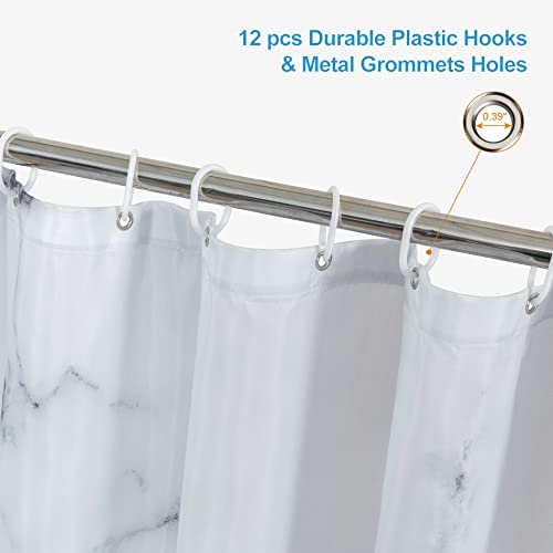 Blesforever Marble Shower Curtain, Grey White Marble Shower Curtain Set With 12 Hooks, Abstract Modern Luxury Gray White Marble Shower Curtains For Bathroom, Waterproof Fabric, 72" W X 72" L #TOP6