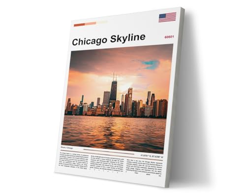 Poster Chicago Skyline Original Design(24"x16" Golden Frame) Wall Art Illinois