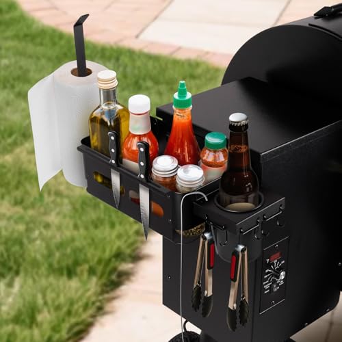 Goldusk Storage Bin for Traeger Grills with Paper Towel Holder and Drink Holder Accessories Outdoor Grill for Traeger Ironwood 650/885 PRO 575/780/34/22 for Pit boss for Z-Grills Smoker Accessories
